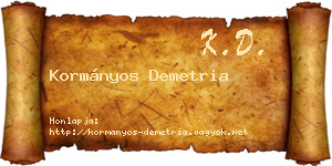Kormányos Demetria névjegykártya